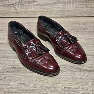 Johnston & Murphy Mens 8.5 M Burgundy Leather Kiltie Tassel Wingtip Loafers 1333